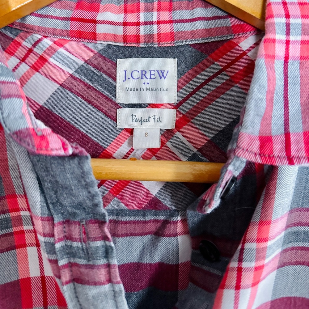 J. Crew Grey And Raspberry Red And Grey Flannel S… - image 3
